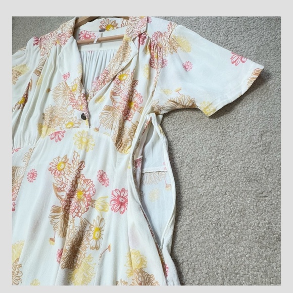 Free People Hawaii Dress Empire Waist Short Sleeve Mini Length Pink Yellow Cream - Picture 8 of 15